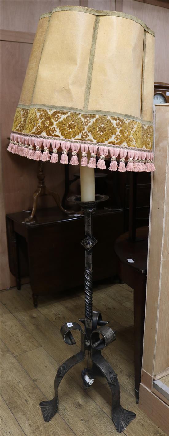 A gothic style wrought iron lamp standard W.50cm